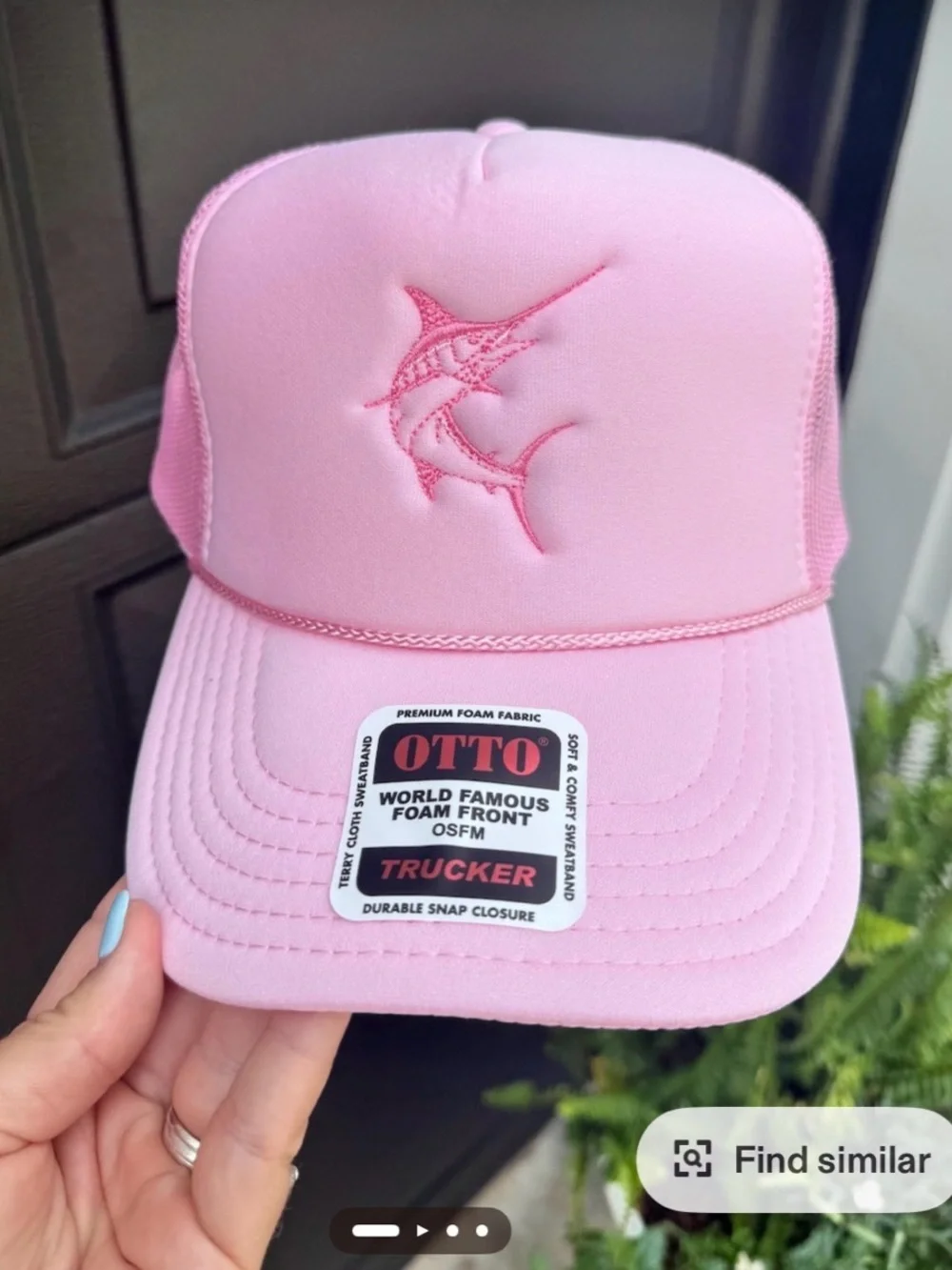 OTTO Pink Trucker Hat with White Marlin Embroidery